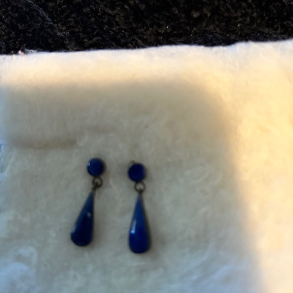 Lapis and Silver Small Drop Earrings Pierced